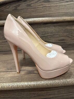 Elizabeth Tang Nude Patent Peep-Toe Platform Pumps